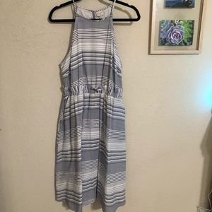 Blue and White Striped Pocket Dress Size L